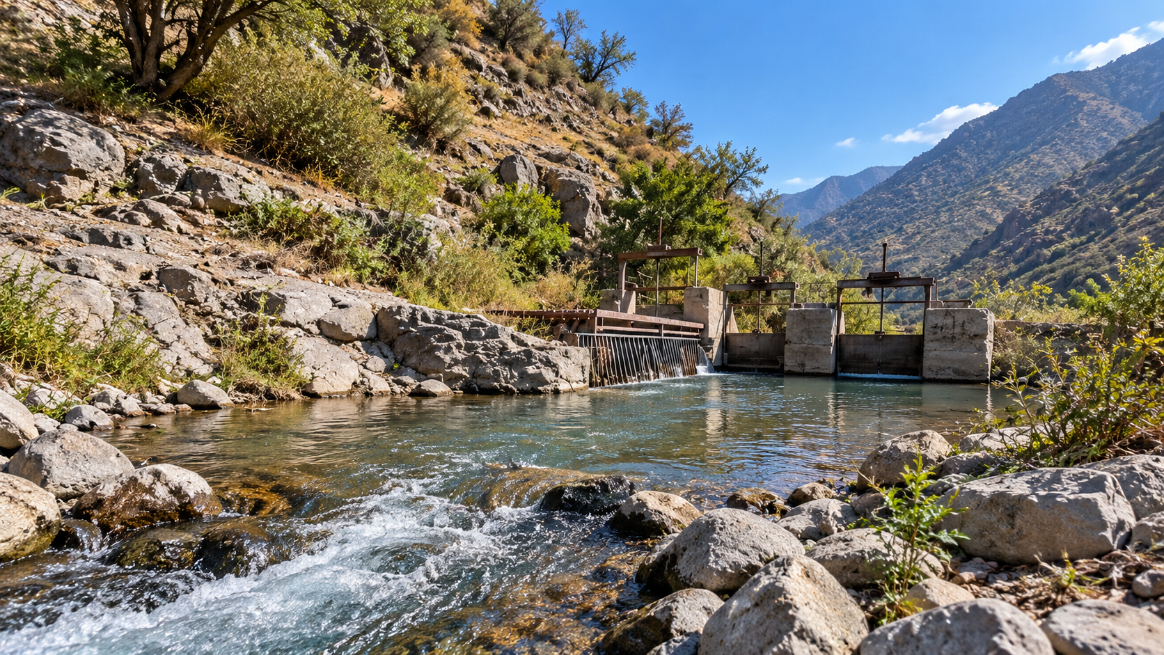 Río de Montaña y Compuerta de Riego